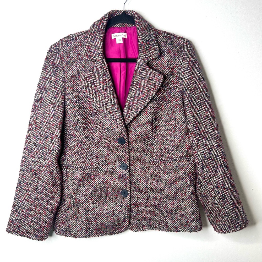 Coldwater Creek Tweed Blazer Jacket Boucle’ Multi Color SZ 14 EUC